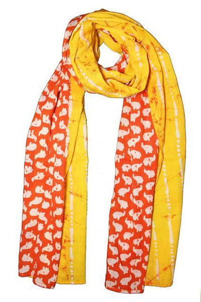 Cotton Mul HandBlock Printed Batik Stole - Yellow and Orange (COSTELE-ORYE 3)