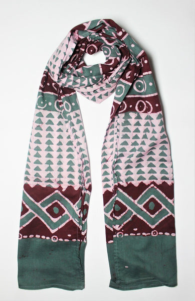 Cotton Mul HandBlock Printed Batik Stole - Red and Green (COSTHOAB-WITE)