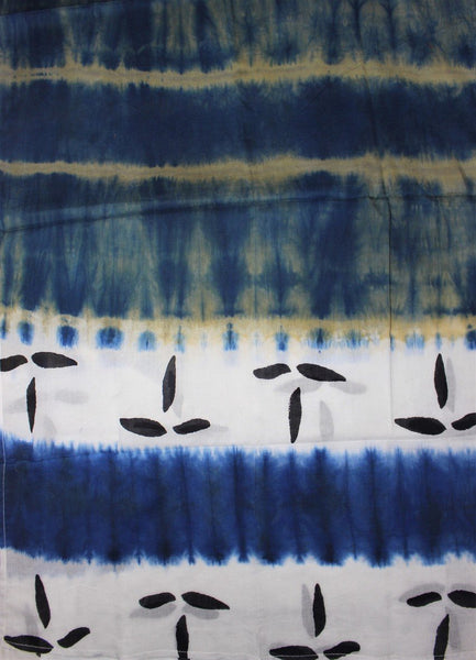 Cotton Mul HandBlock Printed Batik Stole - Blue, Beige, Black and White (COSTTDLE-BLKH)