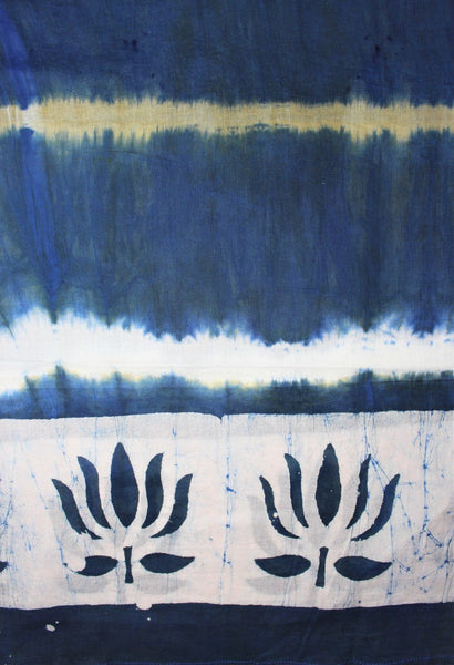 Cotton Mul HandBlock Printed Batik Stole - Blue, Beige, Black and White (COSTTDLO-BLKH)