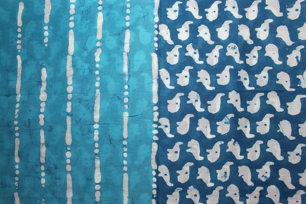 Cotton Mul HandBlock Printed Batik Stole - Blue (COSTTRE-BLU)