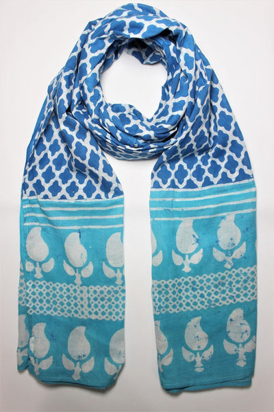 Cotton Mul HandBlock Printed Batik Stole - Blue (COSTTRE-BLU)