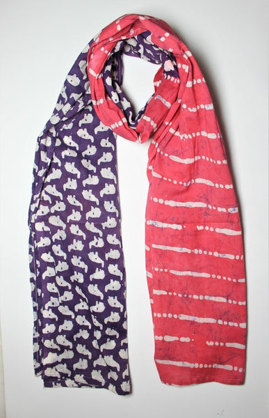 Cotton Mul HandBlock Printed Batik Stole - Pink and Purple (COSTELE-PKPU 2)