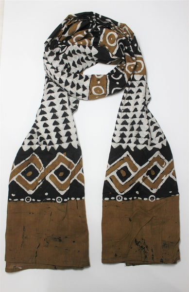 Cotton Mul HandBlock Printed Batik Stole - Black & Olive (COSTHOAB-BLOL)