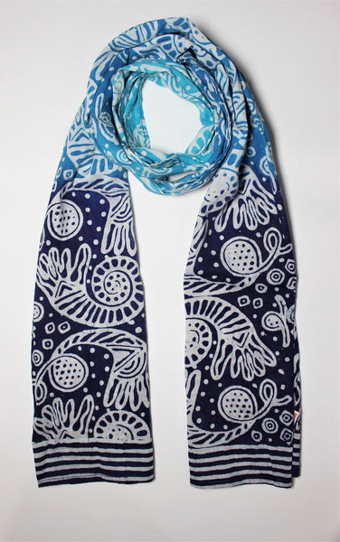 Cotton Mul HandBlock Printed Batik Stole - Blue (COSTSHHP-BLUE)