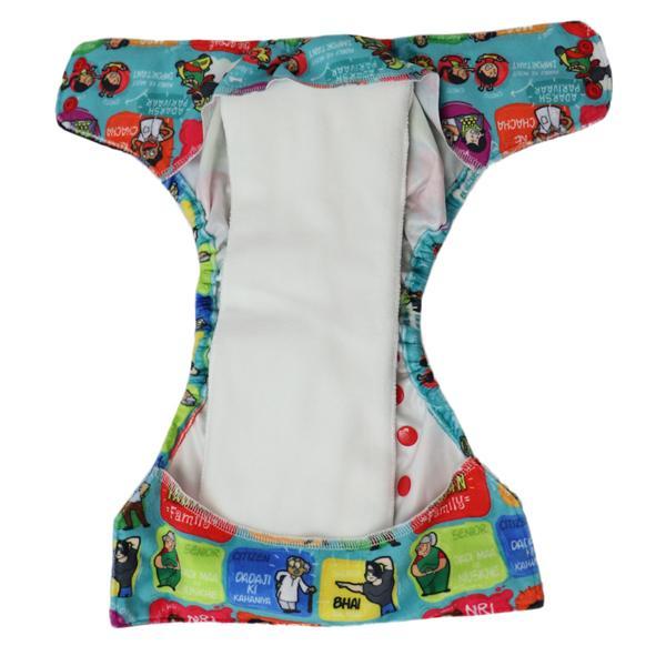 Reusable, Supersoft Cover Diaper 'Easy Tabs' with 1 Dry-Feel Organic Cotton Soaker (Inserts) - Great Indian Family