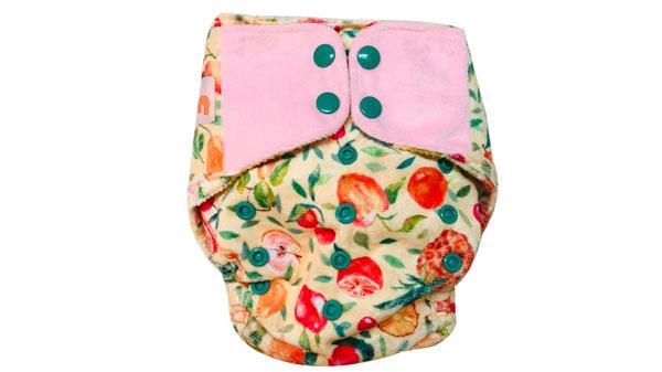 Reusable, Supersoft Cover Diaper 'Easy Tabs' with 1 Dry-Feel Organic Cotton Soaker (Inserts) - Fruit Burst
