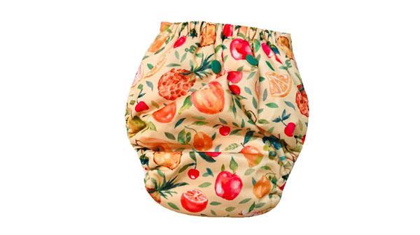Reusable, Supersoft Cover Diaper 'Easy Tabs' with 1 Dry-Feel Organic Cotton Soaker (Inserts) - Fruit Burst