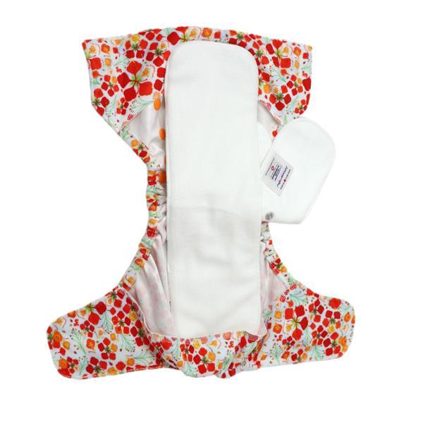 Reusable, Supersoft Cover Diaper 'Easy Tabs' with 1 Dry-Feel Organic Cotton Soaker (Inserts) - Gulmohar