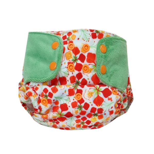 Reusable, Supersoft Cover Diaper 'Easy Tabs' with 1 Dry-Feel Organic Cotton Soaker (Inserts) - Gulmohar