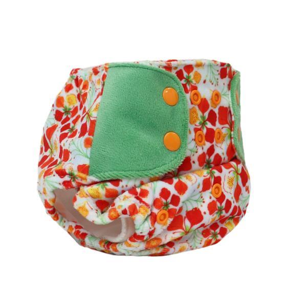 Reusable, Supersoft Cover Diaper 'Easy Tabs' with 1 Dry-Feel Organic Cotton Soaker (Inserts) - Gulmohar