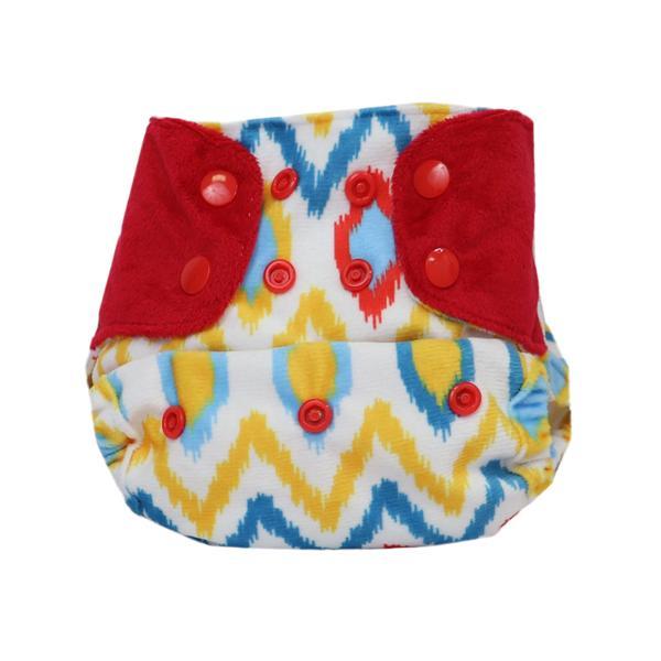 Reusable, Supersoft Cover Diaper 'Easy Tabs' with 1 Dry-Feel Organic Cotton Soaker (Inserts) - Ikat Chevron