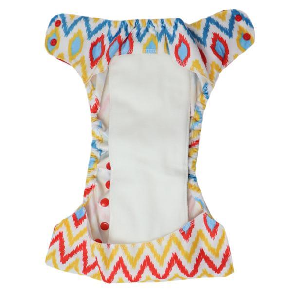 Reusable, Supersoft Cover Diaper 'Easy Tabs' with 1 Dry-Feel Organic Cotton Soaker (Inserts) - Ikat Chevron