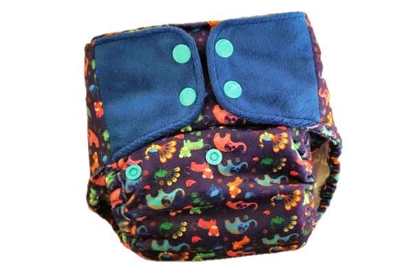 Reusable, Supersoft Cover Diaper 'Easy Tabs' with 1 Dry-Feel Organic Cotton Soaker (Inserts) - Purple Love