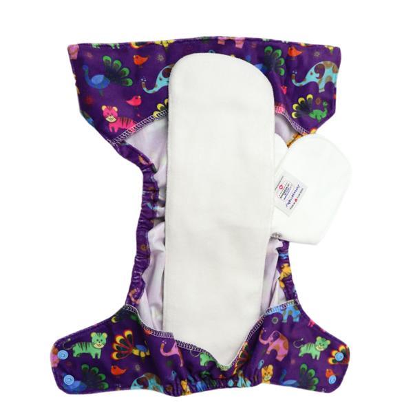 Reusable, Supersoft Cover Diaper 'Easy Tabs' with 1 Dry-Feel Organic Cotton Soaker (Inserts) - Purple Love