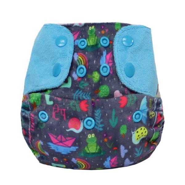Reusable, Supersoft Cover Diaper 'Easy Tabs' with 1 Dry-Feel Organic Cotton Soaker (Inserts) - Rimzim