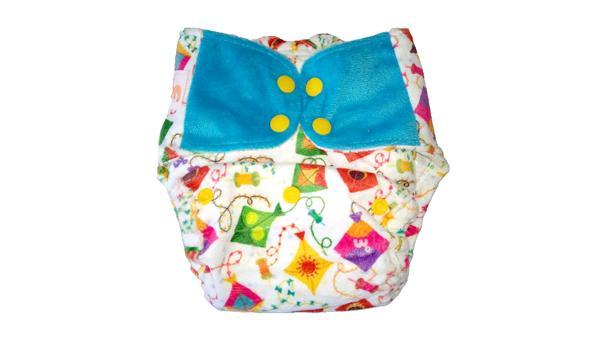 Reusable, Supersoft Cover Diaper 'Easy Tabs' with 1 Dry-Feel Organic Cotton Soaker (Inserts) - Coloured Skies