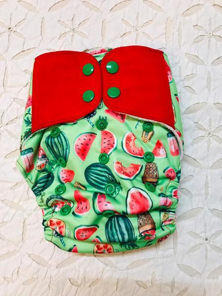 Reusable, Supersoft Cover Diaper 'Easy Tabs' with 1 Dry-Feel Organic Cotton Soaker (Inserts) -Melon Splash
