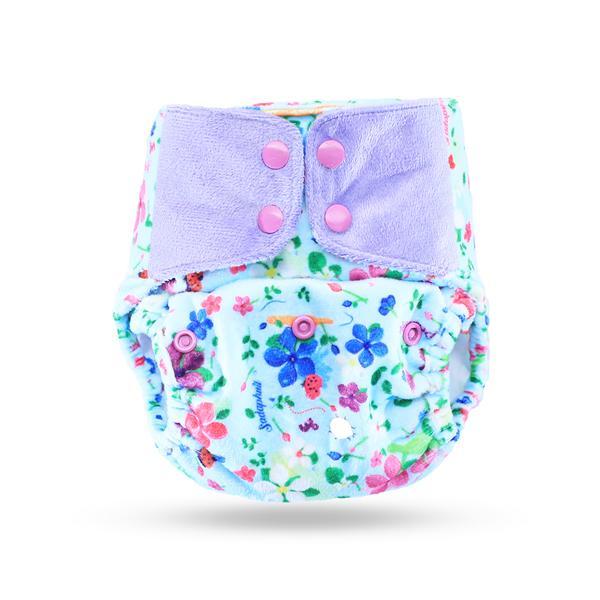 Reusable, Supersoft Cover Diaper 'Easy Tabs' with 1 Dry-Feel Organic Cotton Soaker (Inserts) - Periwinkle