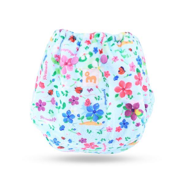 Reusable, Supersoft Cover Diaper 'Easy Tabs' with 1 Dry-Feel Organic Cotton Soaker (Inserts) - Periwinkle