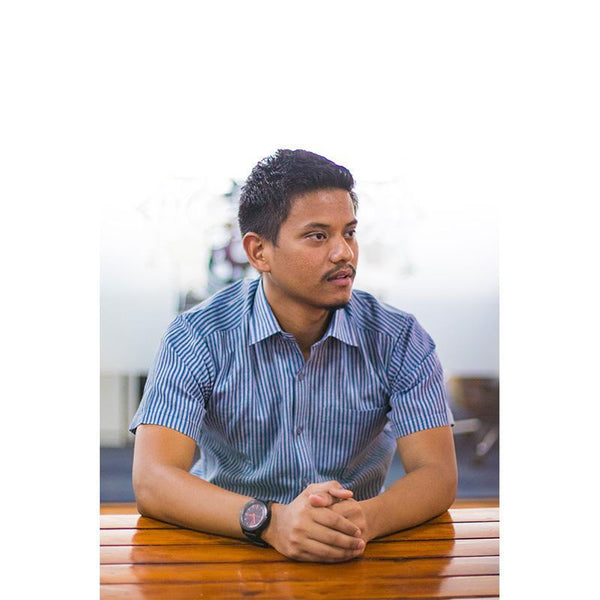Men's Handwoven Khadi Half Sleeve Shirt - Blue and White Stripes