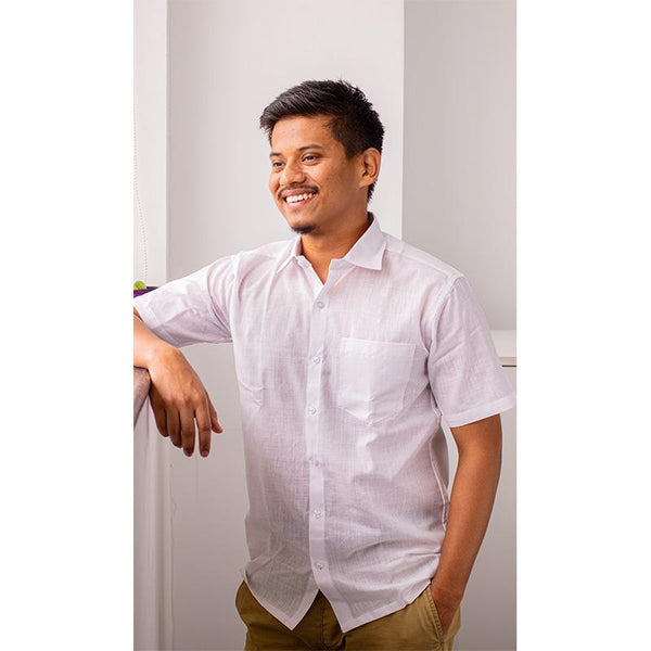Men's Handwoven Khadi Half Sleeve Shirt - Off-White