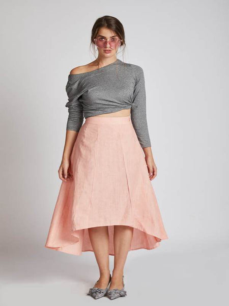 Women's Natural Hemp High Low Skirt - Peach