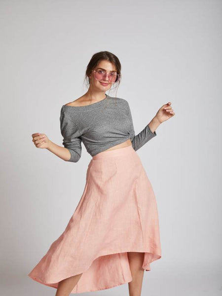 Women's Natural Hemp High Low Skirt - Peach