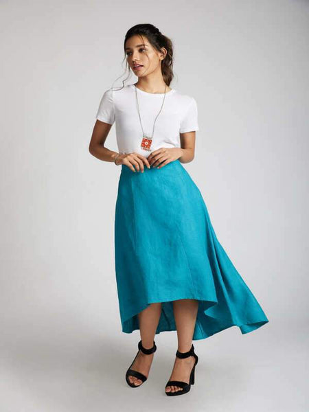 Women's Natural Hemp High Low Skirt - Teal
