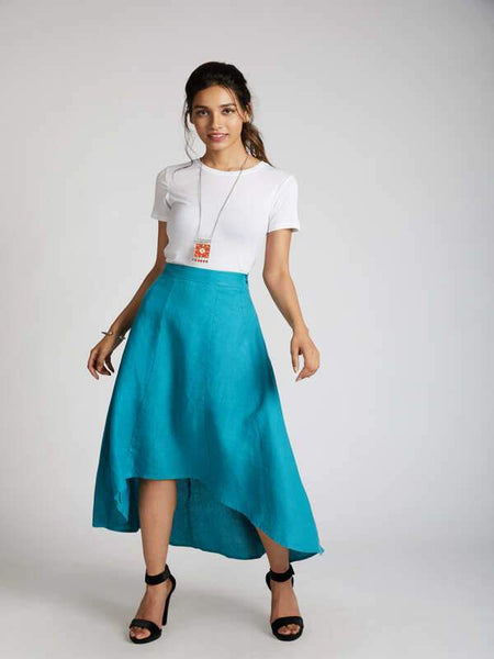 Women's Natural Hemp High Low Skirt - Teal