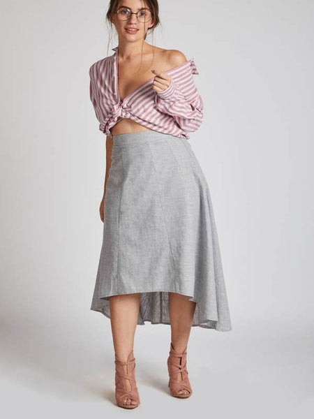 Women's Natural Hemp High Low Skirt - Grey Melange