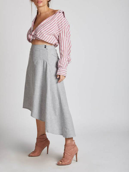 Women's Natural Hemp High Low Skirt - Grey Melange