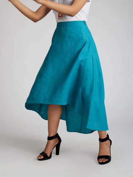 Women's Natural Hemp High Low Skirt - Teal