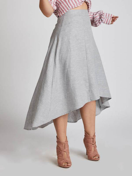 Women's Natural Hemp High Low Skirt - Grey Melange