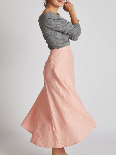 Women's Natural Hemp High Low Skirt - Peach