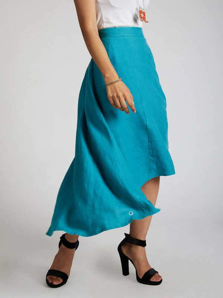 Women's Natural Hemp High Low Skirt - Teal