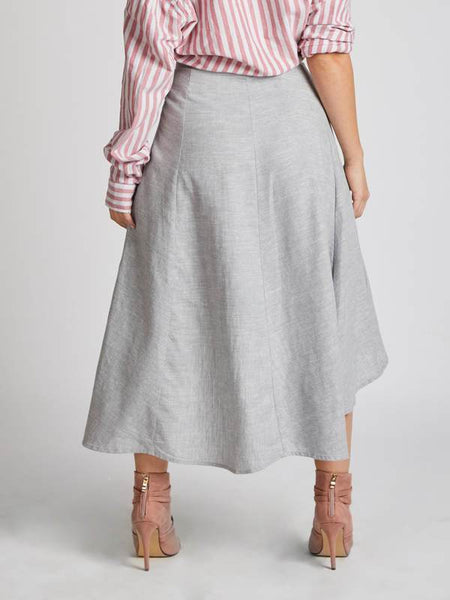 Women's Natural Hemp High Low Skirt - Grey Melange
