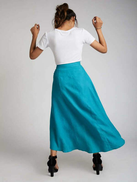 Women's Natural Hemp High Low Skirt - Teal