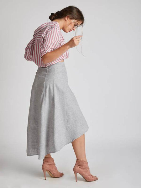 Women's Natural Hemp High Low Skirt - Grey Melange