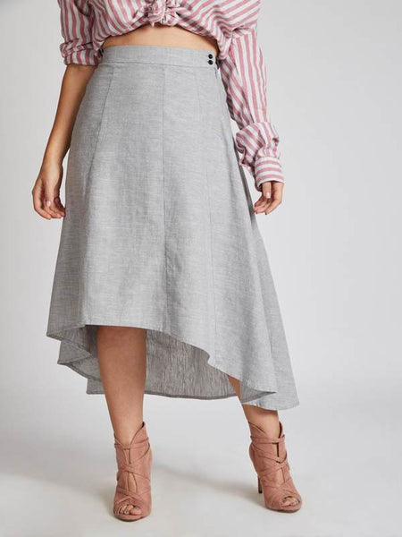 Women's Natural Hemp High Low Skirt - Grey Melange