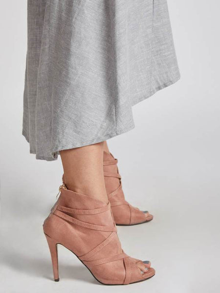 Women's Natural Hemp High Low Skirt - Grey Melange