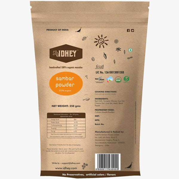 Combo Pack of 3 Organic Powders - Moringa + Curry + Sambar Powder, 100g each