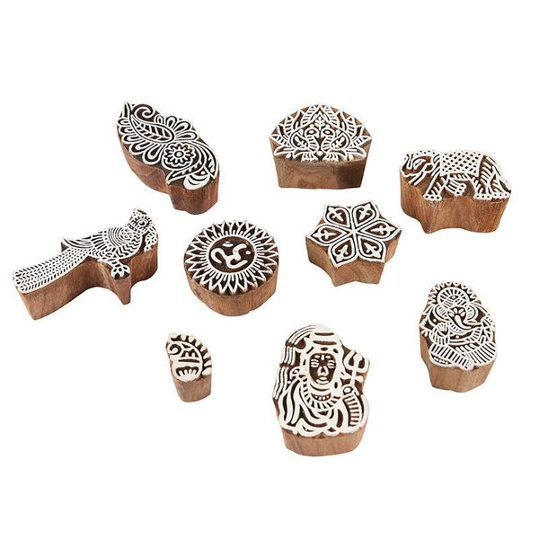 Mughal Pattern Hand Carved Wooden Printing Stamp Blocks Created by Traditional Artisans - CEN-WB-005 (Set of 8)