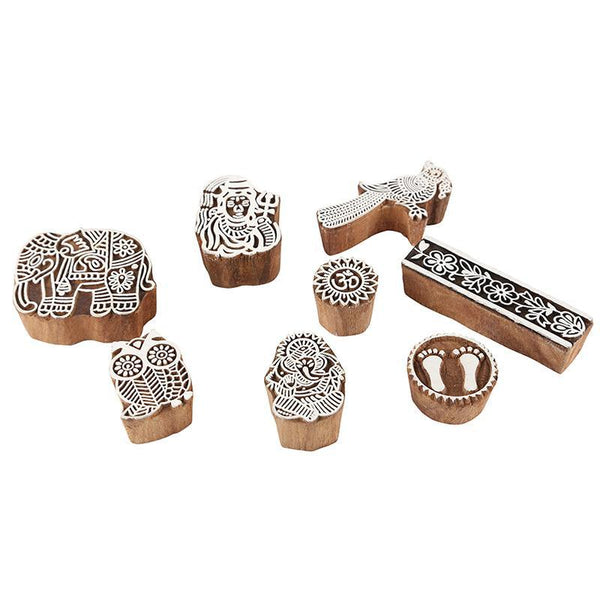 Mughal Pattern Hand Carved Wooden Printing Stamp Blocks Created by Traditional Artisans - CEN-WB-008 (Set of 8)