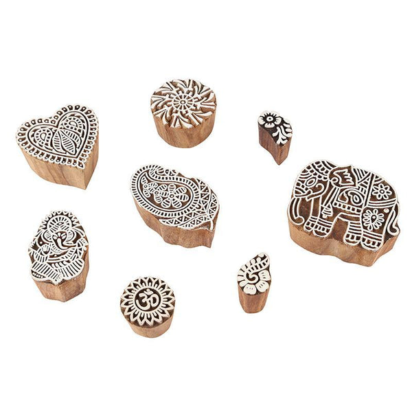 Mughal Pattern Hand Carved Wooden Printing Stamp Blocks Created by Traditional Artisans - CEN-WB-010 (Set of 8)