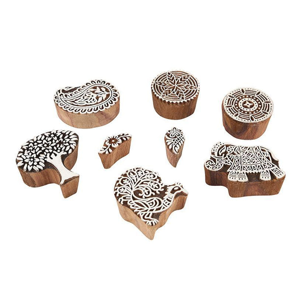 Mughal Pattern Hand Carved Wooden Printing Stamp Blocks Created by Traditional Artisans - CEN-WB-012(Set of 8)