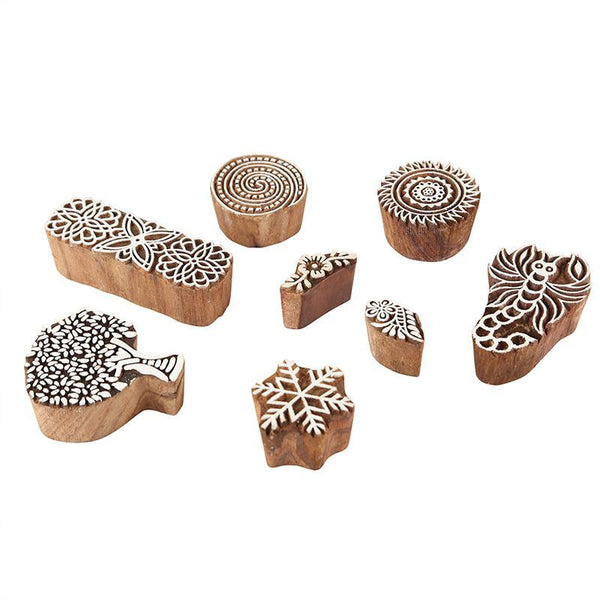 Mughal Pattern Hand Carved Wooden Printing Stamp Blocks Created by Traditional Artisans - CEN-WB-014(Set of 8)