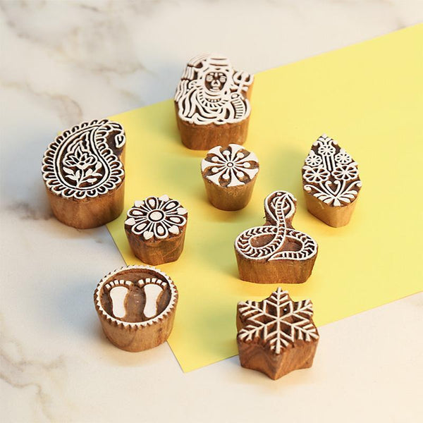 Mughal Pattern Hand Carved Wooden Printing Stamp Blocks Created by Traditional Artisans - CEN-WB-016(Set of 8)