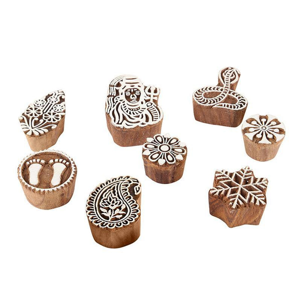 Mughal Pattern Hand Carved Wooden Printing Stamp Blocks Created by Traditional Artisans - CEN-WB-016(Set of 8)