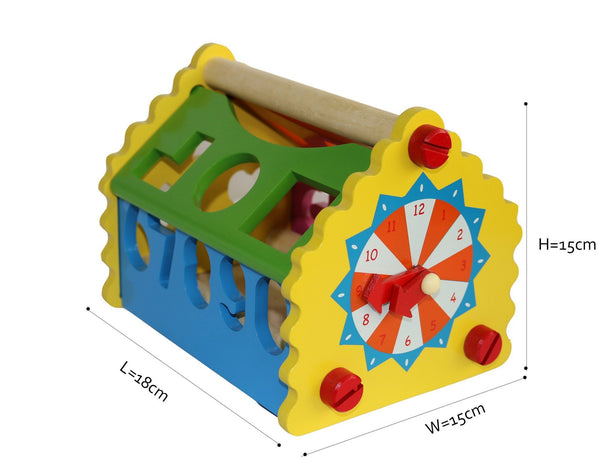 Wooden Number & Shape Sorting House Toy for Addition, Subtraction & Time-telling Skills
